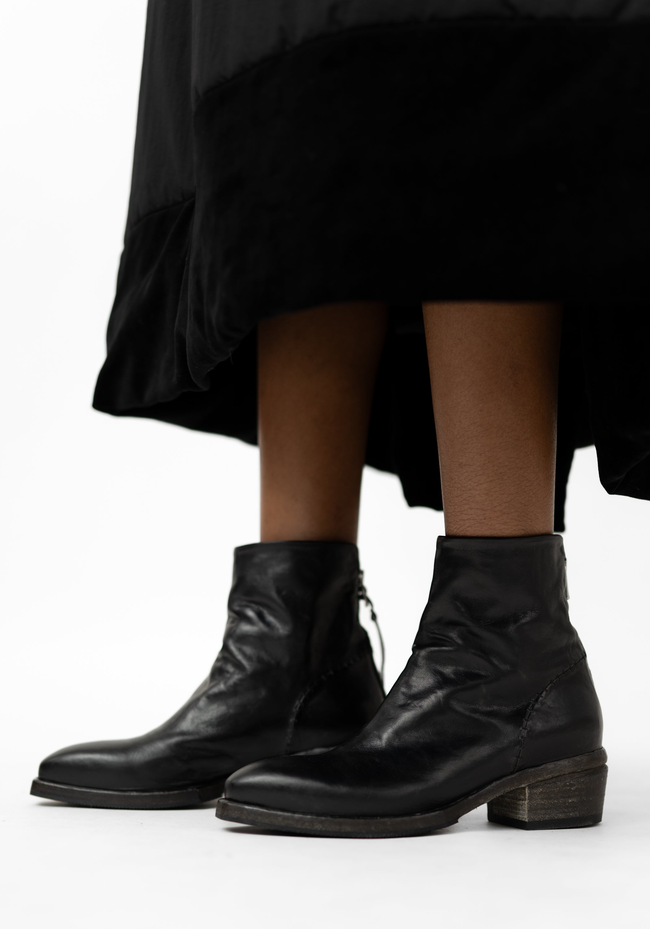 51450 Squared Off Toe Black Leather Bootie - December Thieves