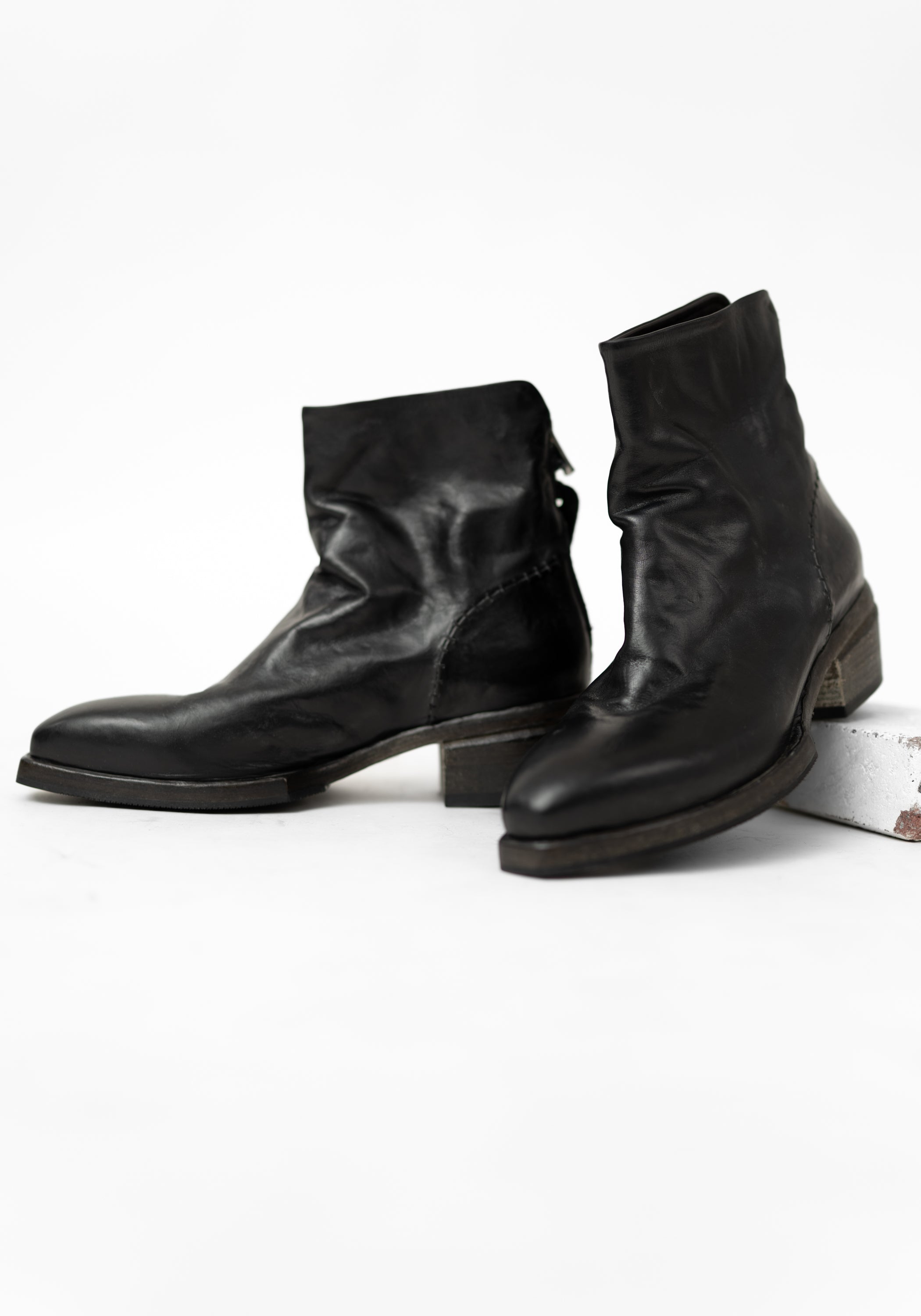 51450 Squared Off Toe Black Leather Bootie - December Thieves