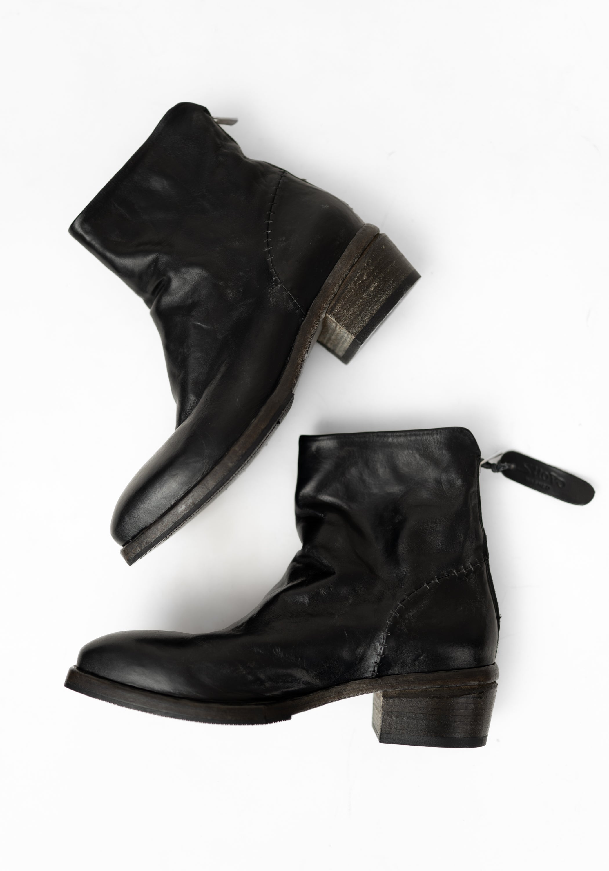 51450 Squared Off Toe Black Leather Bootie - December Thieves
