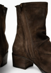 Distressed Brown Leather Bootie