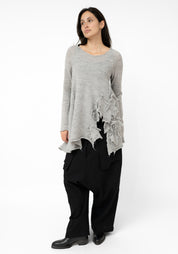 Distressed Patch Detail Knit Wool Pullover