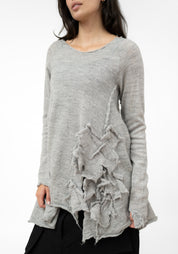 Distressed Patch Detail Knit Wool Pullover