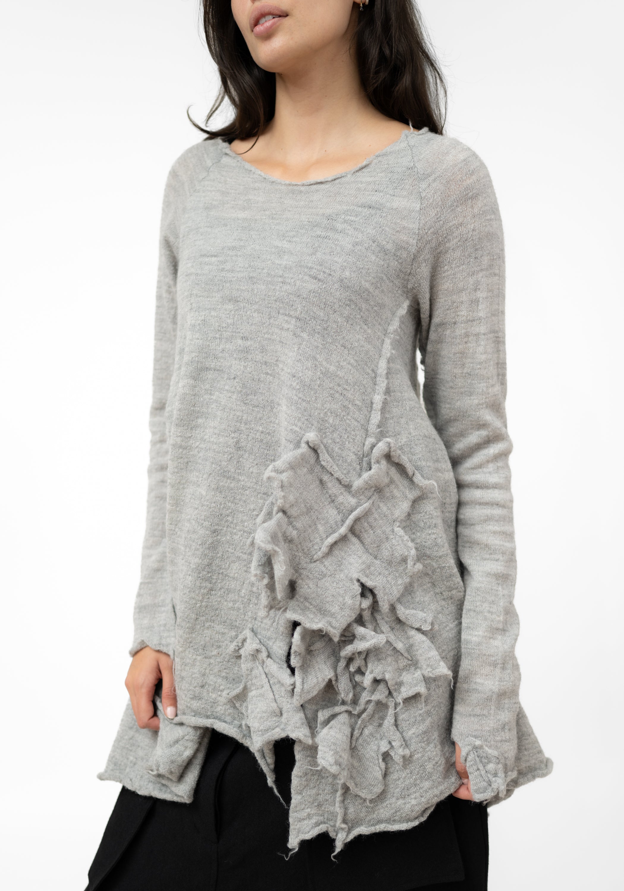 Distressed Patch Detail Knit Wool Pullover