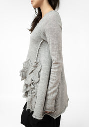 Distressed Patch Detail Knit Wool Pullover