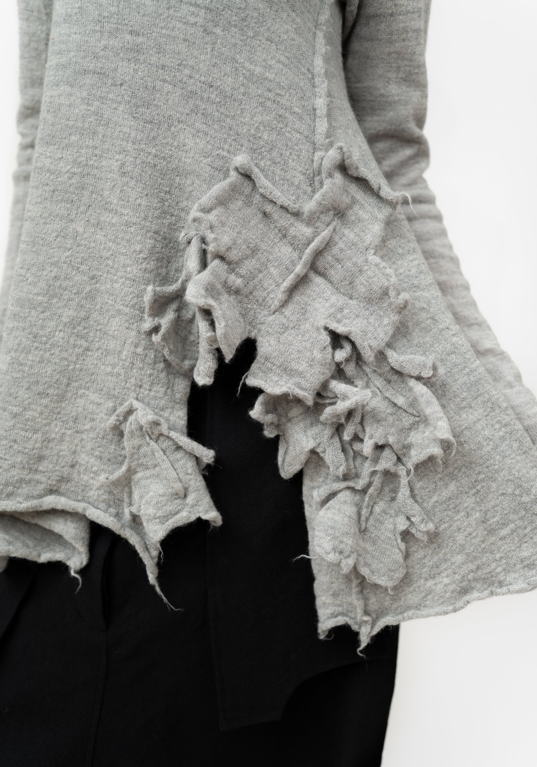 Distressed Patch Detail Knit Wool Pullover