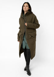 Distressed Details Wool Maxi Jacket