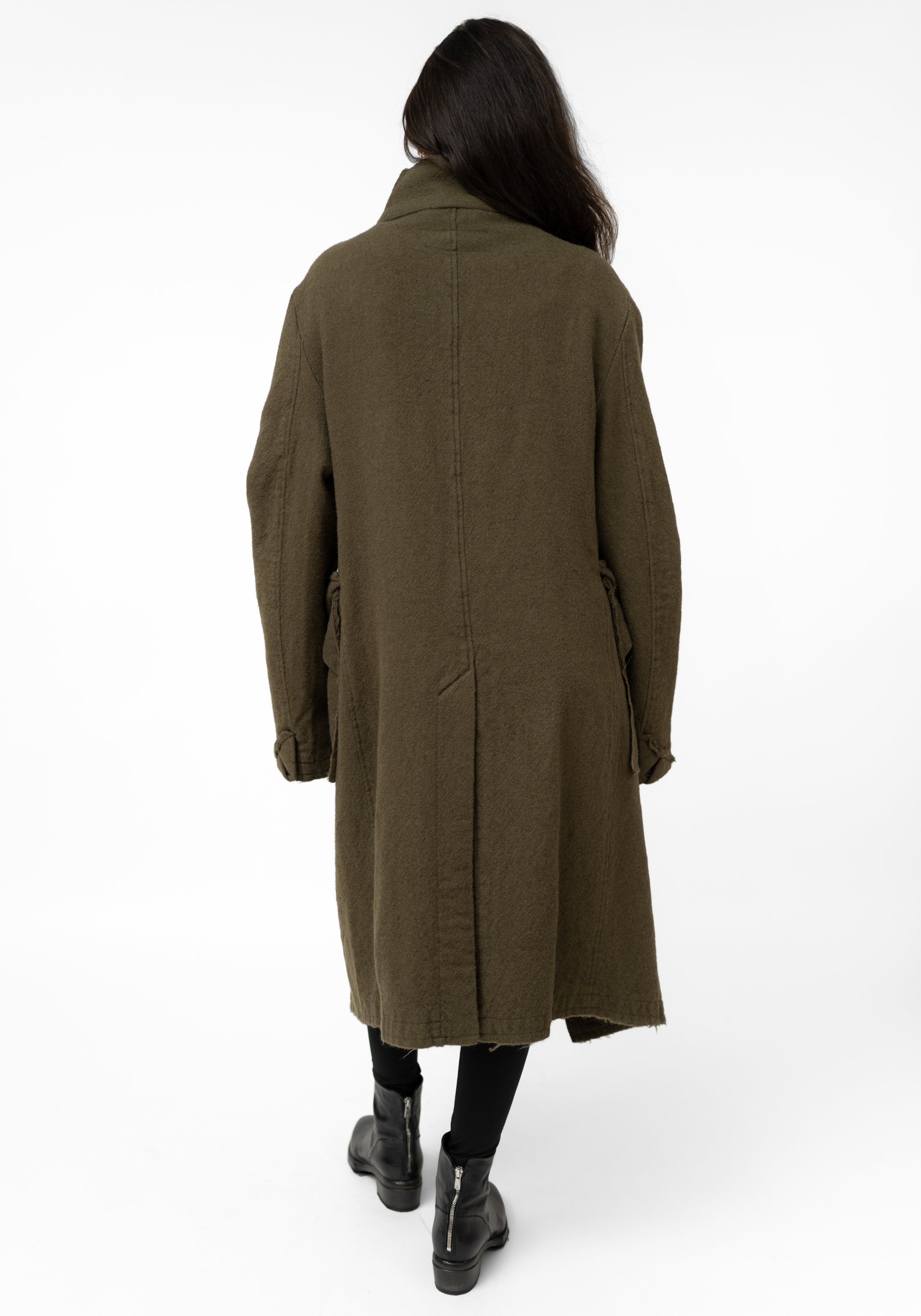Distressed Details Wool Maxi Jacket