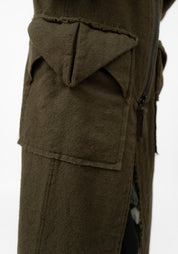 Distressed Details Wool Maxi Jacket