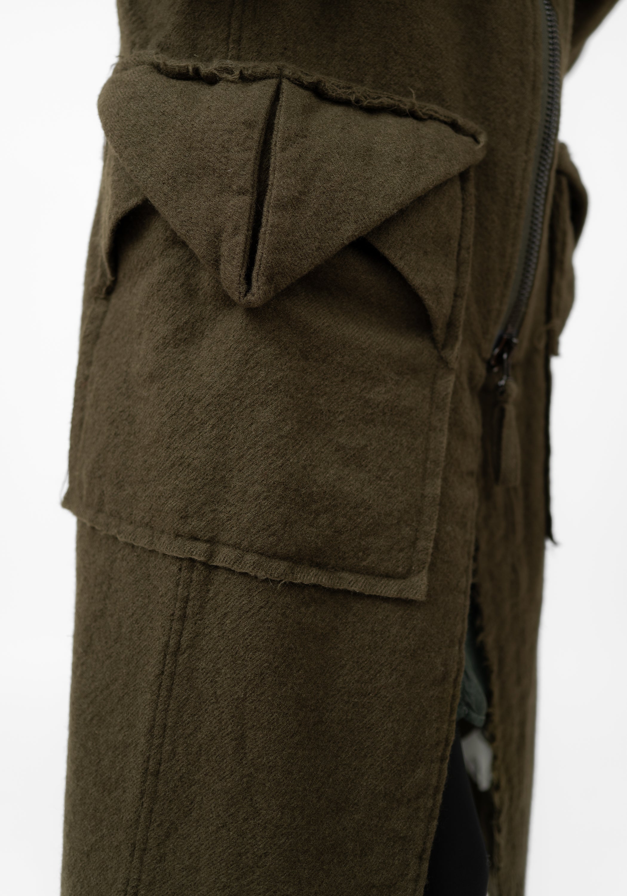 Distressed Details Wool Maxi Jacket