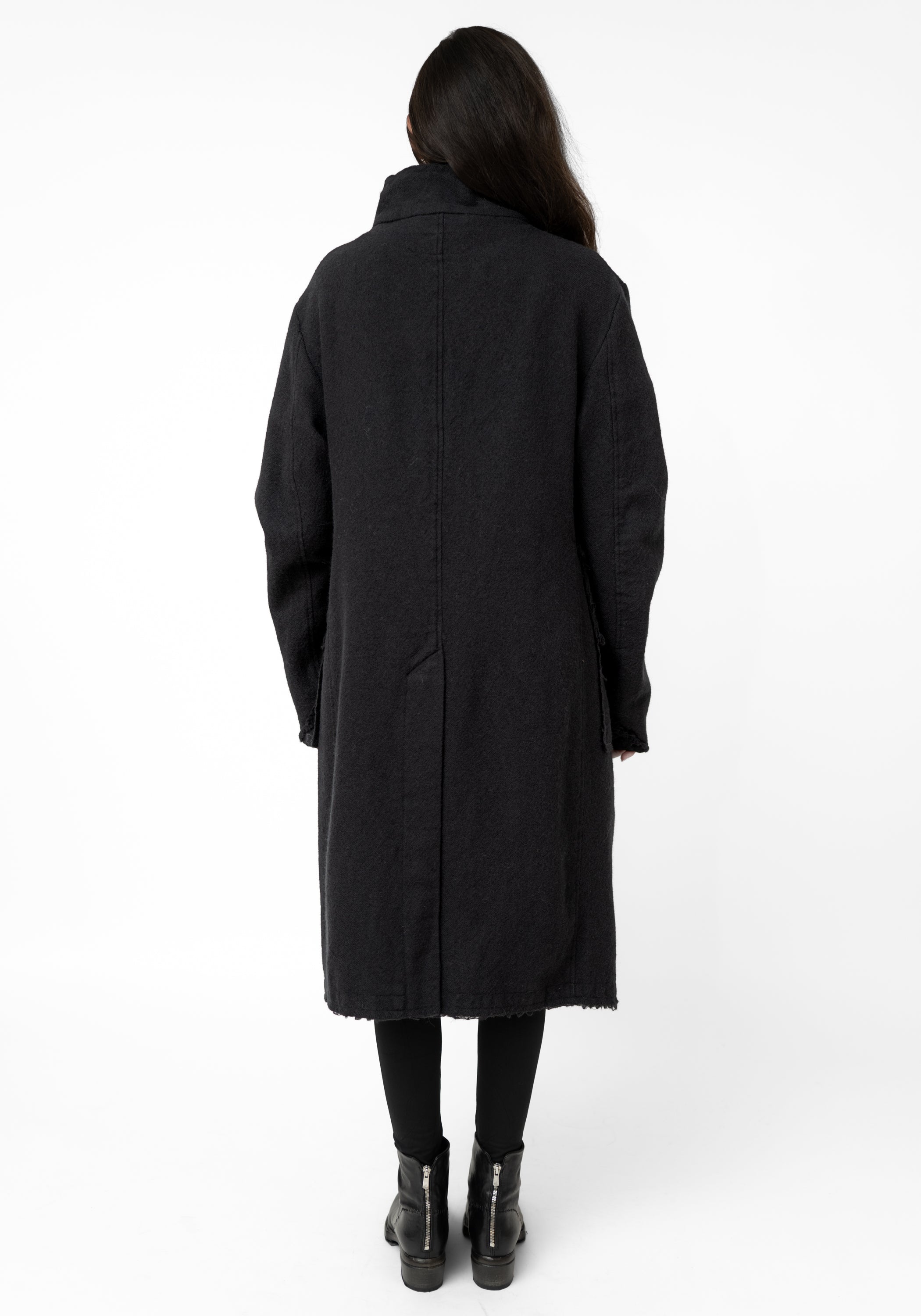 Distressed Details Wool Maxi Jacket