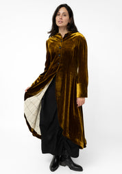 Gold Silk Velvet Tuxedo Maxi Coat