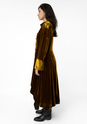 Gold Silk Velvet Tuxedo Maxi Coat