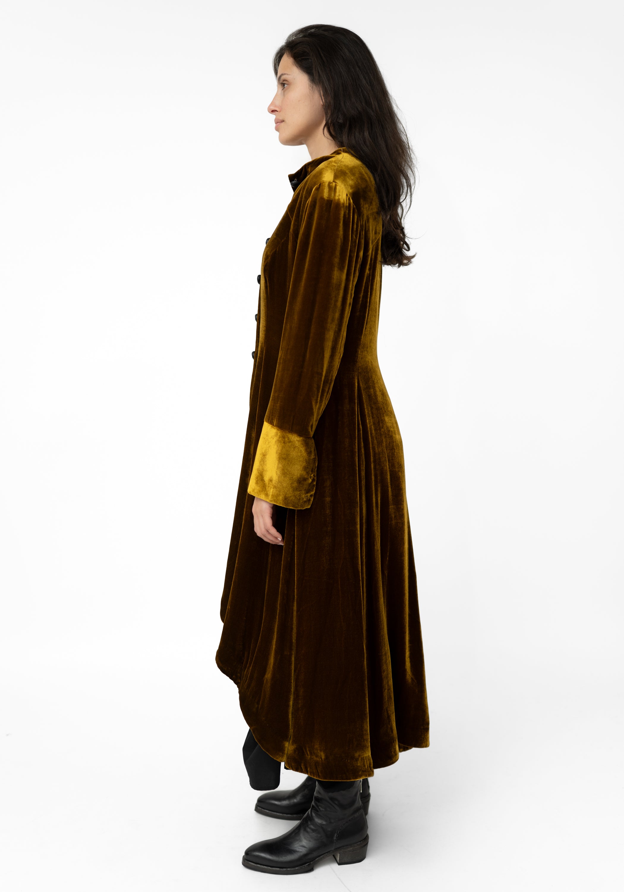 Gold Silk Velvet Tuxedo Maxi Coat