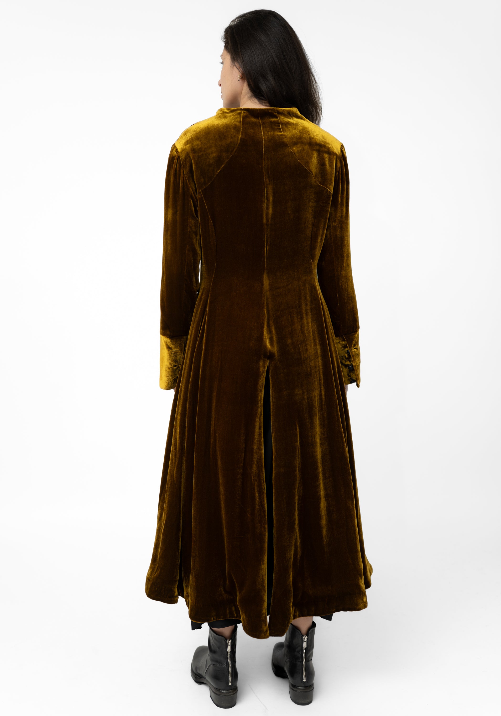 Gold Silk Velvet Tuxedo Maxi Coat