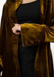 Gold Silk Velvet Tuxedo Maxi Coat