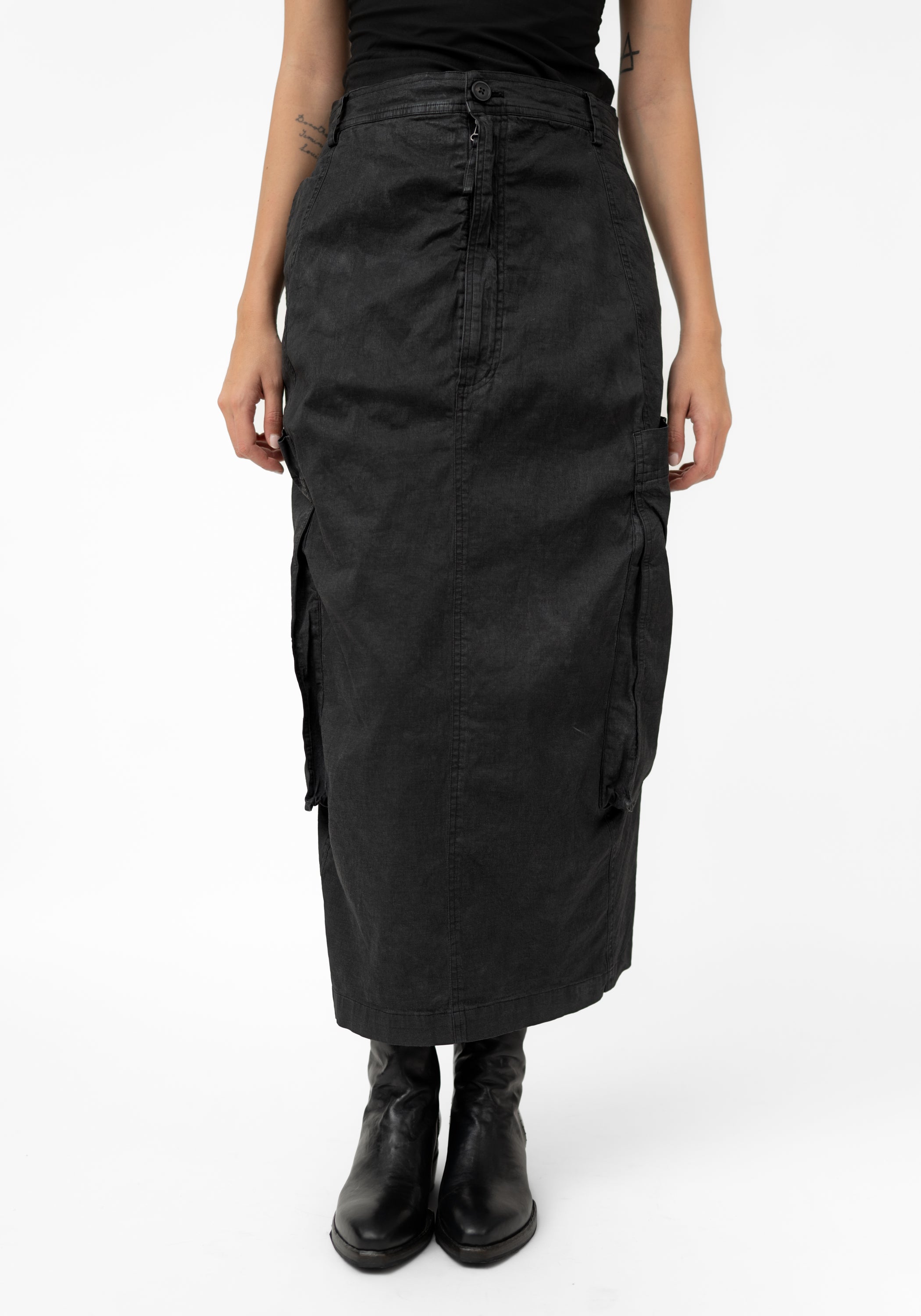Coated Denim Pencil Skirt