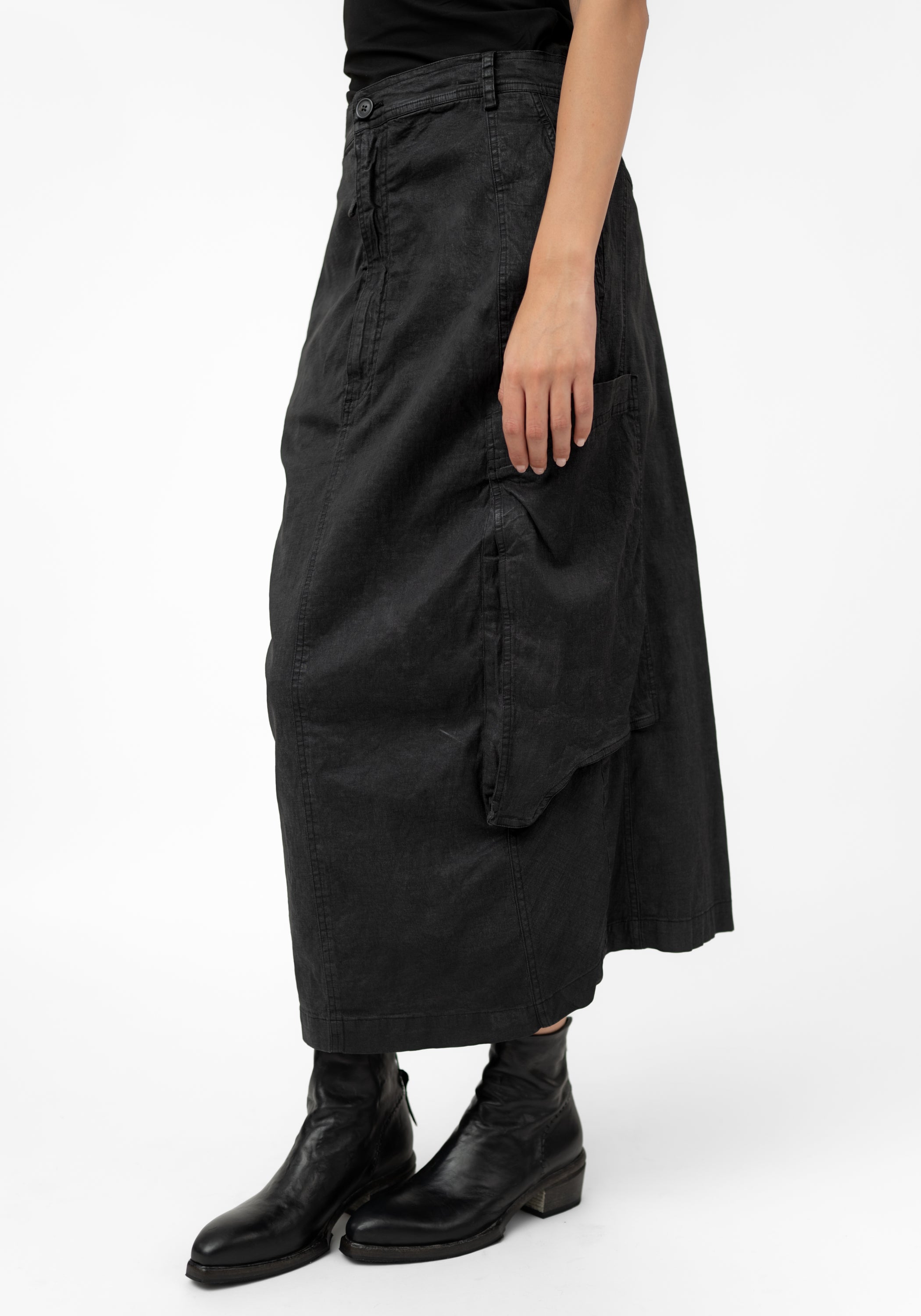 Coated Denim Pencil Skirt