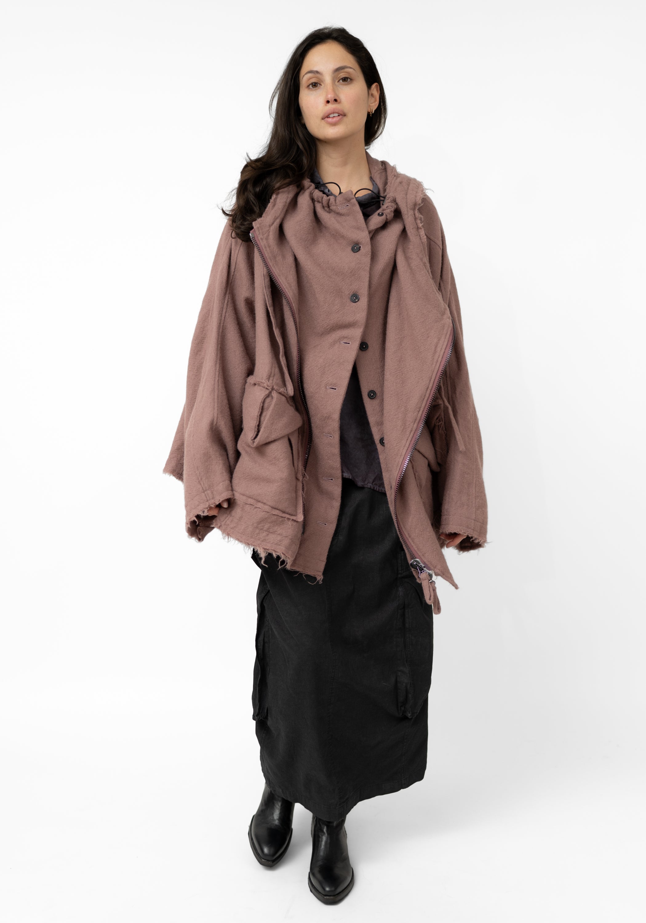 Oversized Hooded Layered Wool Jacket