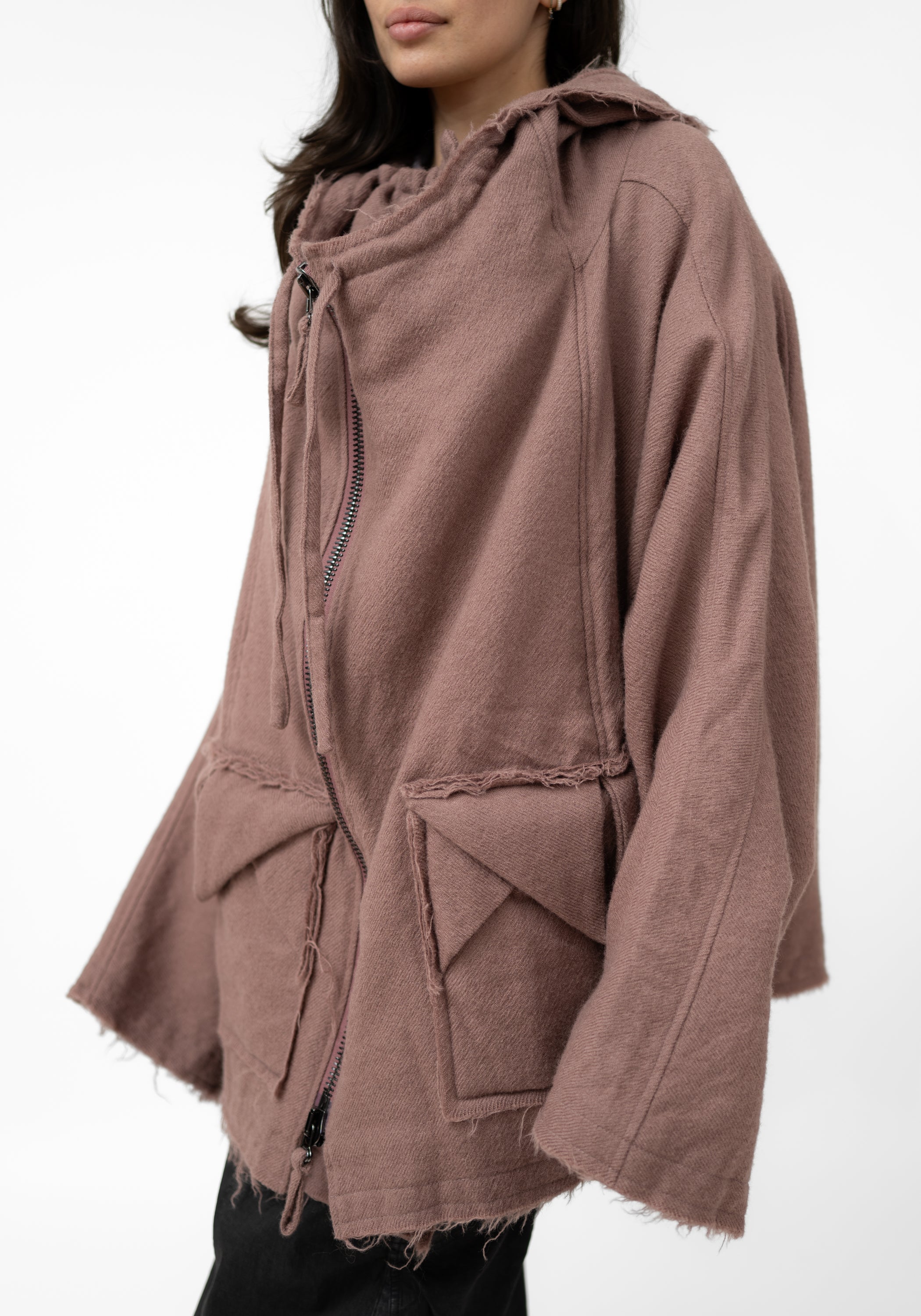 Oversized Hooded Layered Wool Jacket