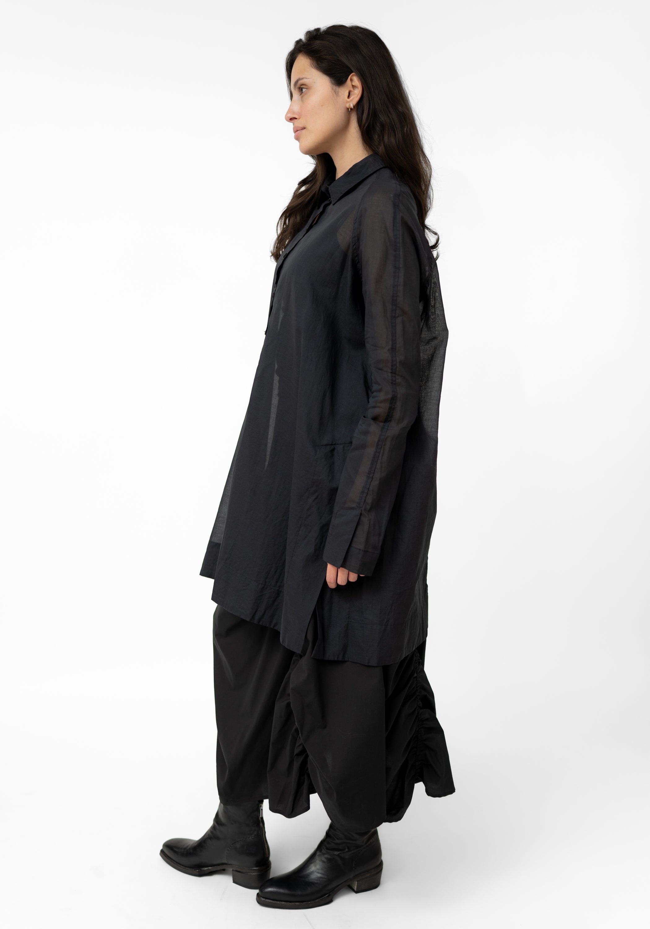 Semi-Sheer Oversized Voile Blouse