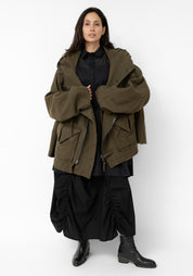 Oversized Hooded Layered Wool Jacket