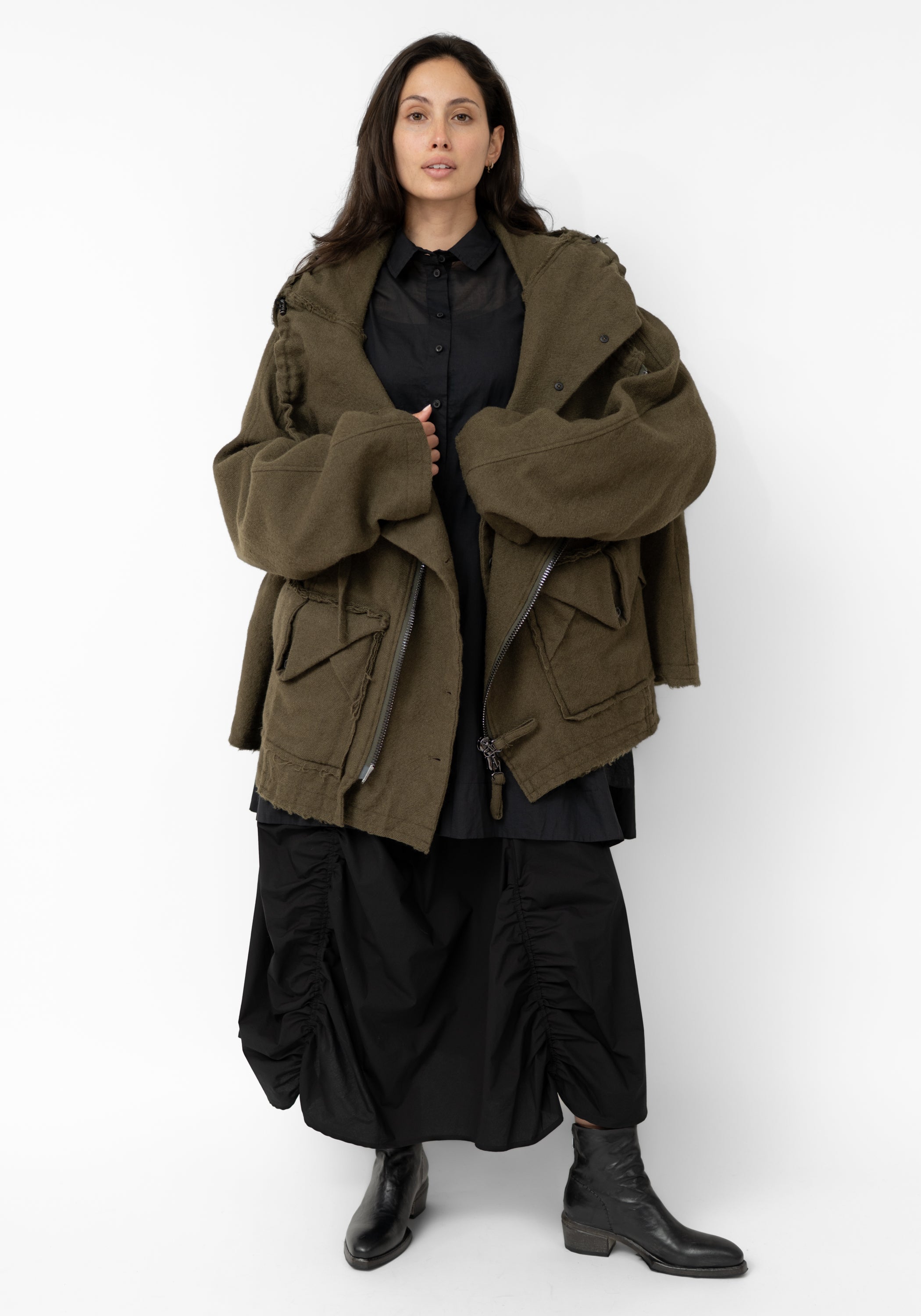 Oversized Hooded Layered Wool Jacket