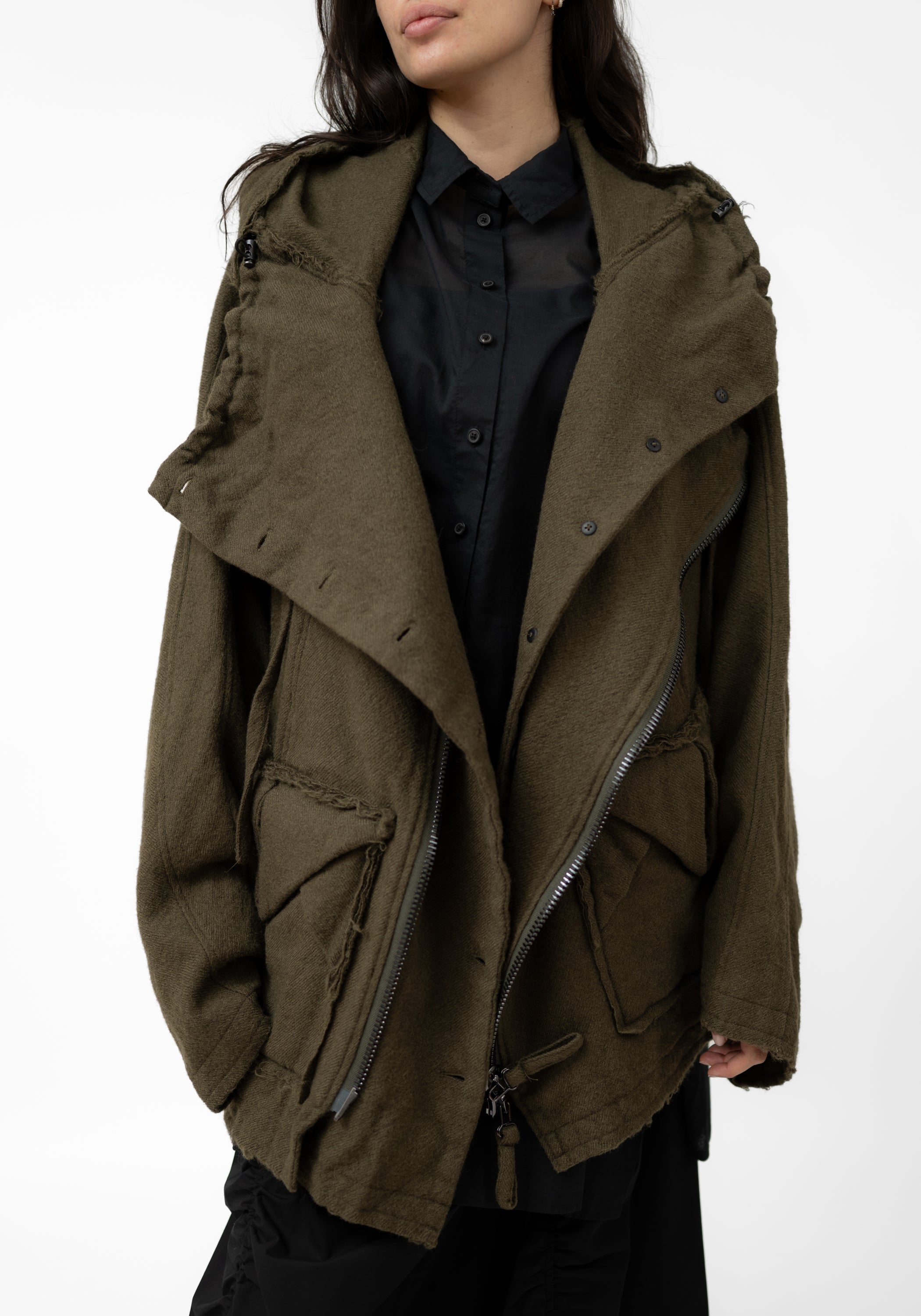 Oversized Hooded Layered Wool Jacket
