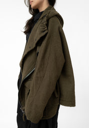 Oversized Hooded Layered Wool Jacket