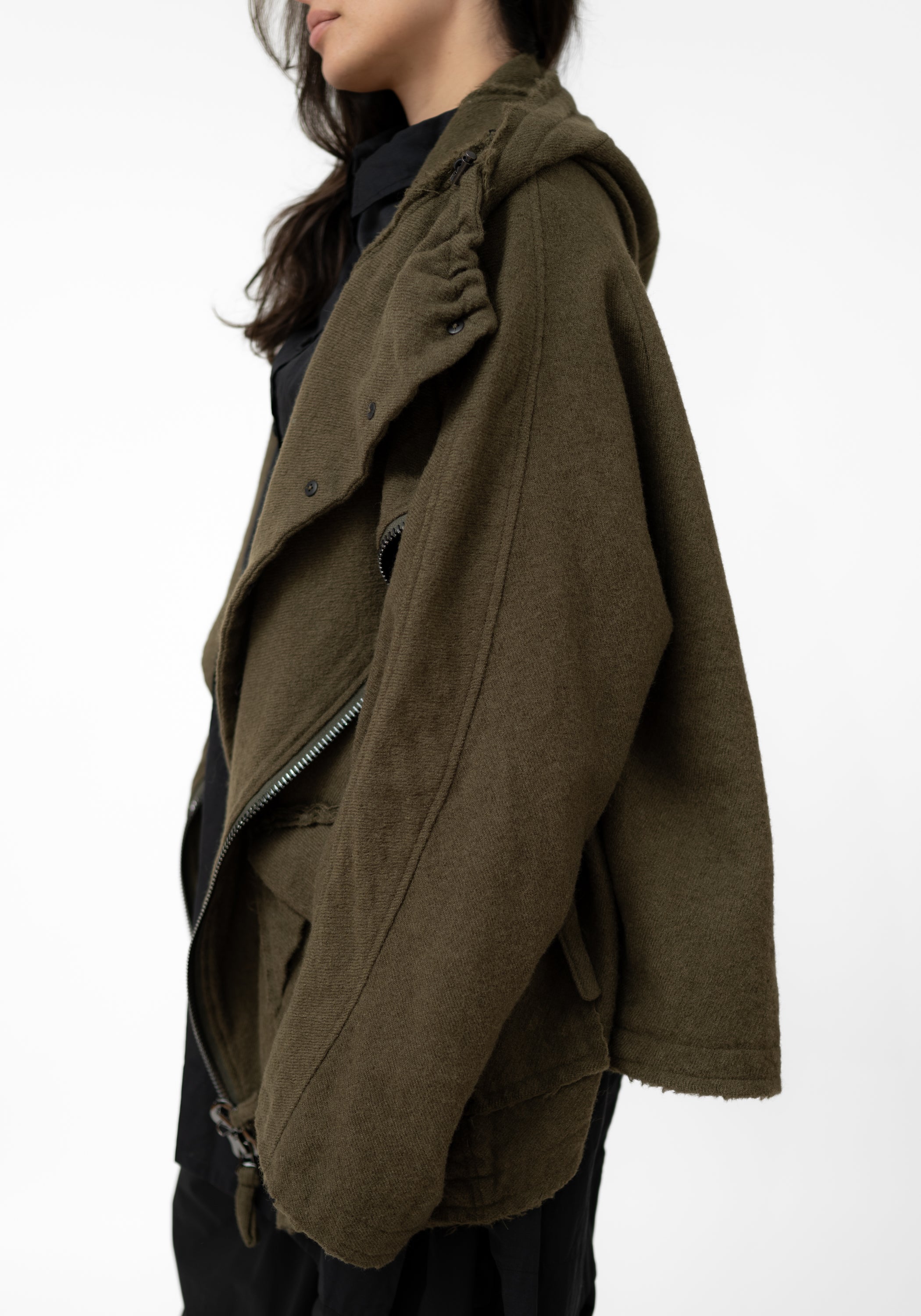 Oversized Hooded Layered Wool Jacket