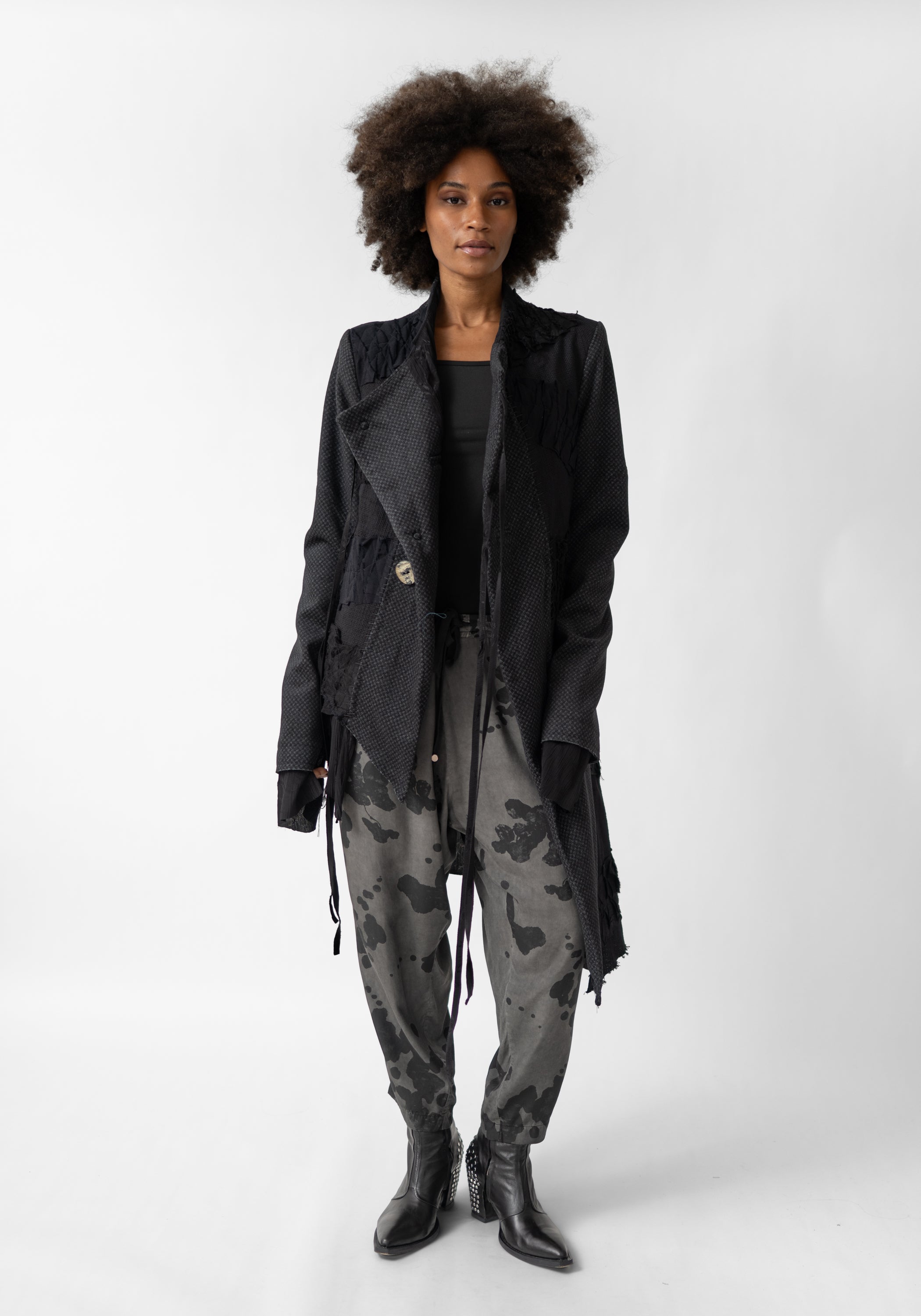 Opal Asymmetric Paneled Button and Tie Front Blazer - December Thieves