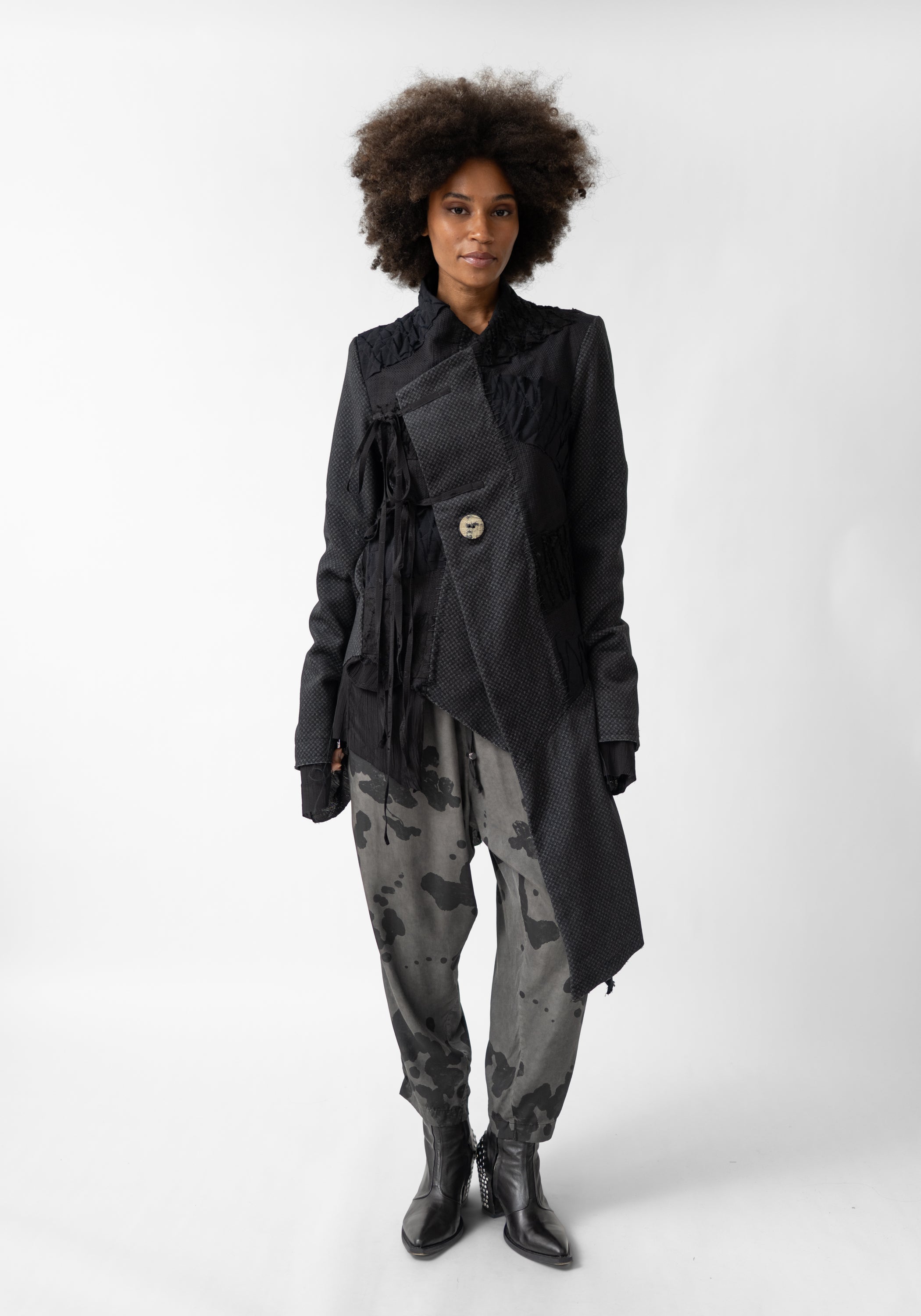 Opal Asymmetric Paneled Button and Tie Front Blazer - December Thieves