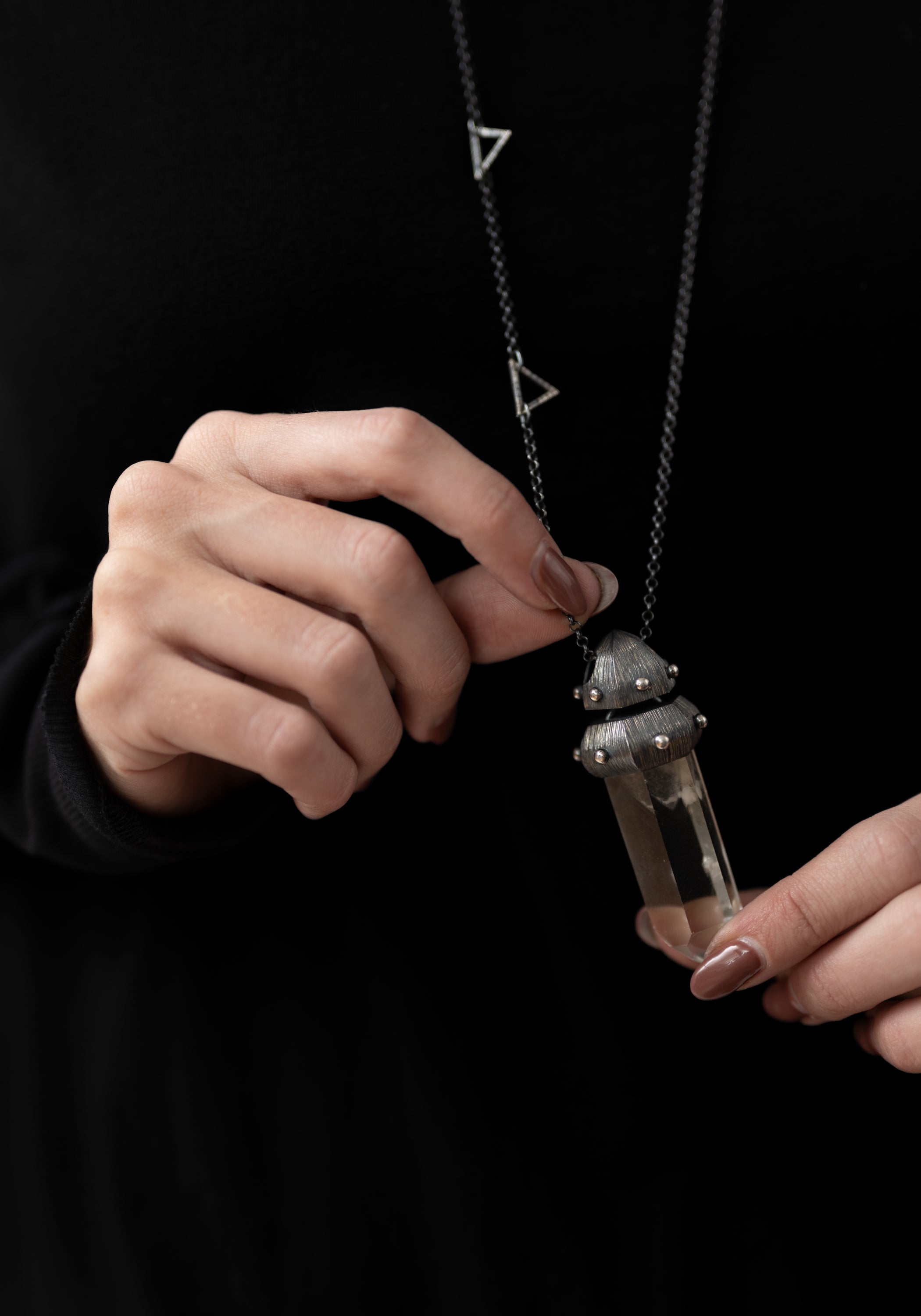 Terraferma Oxidized Sterling, Pearls and Quartz Necklace