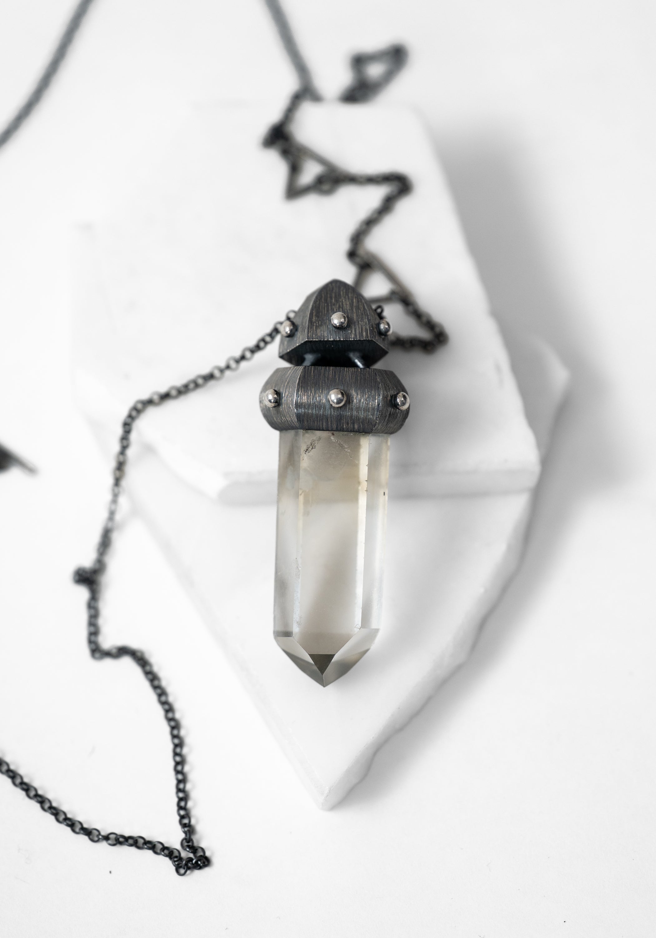 Terraferma Oxidized Sterling, Pearls and Quartz Necklace