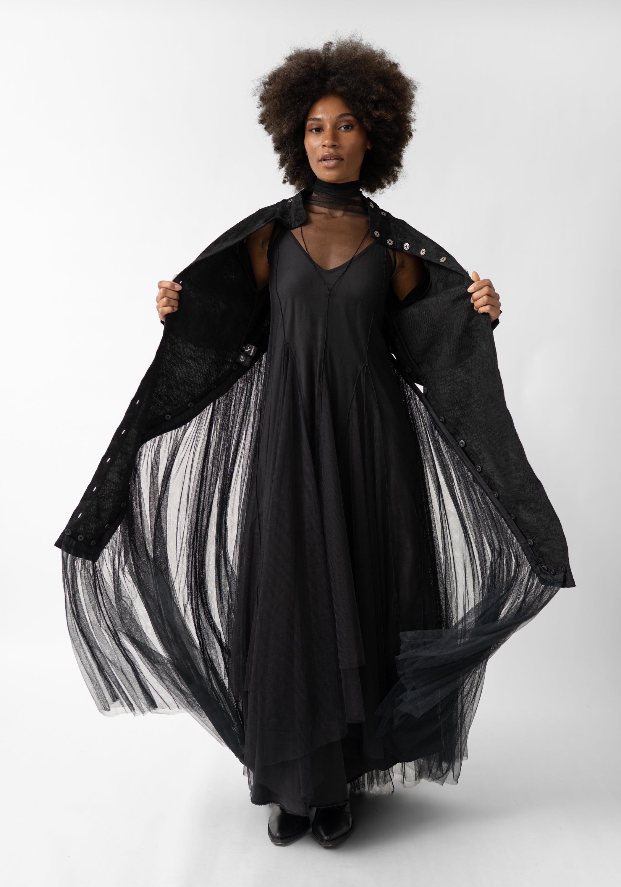 Sval Sheer Tulle Detail Button Up Dress - December Thieves