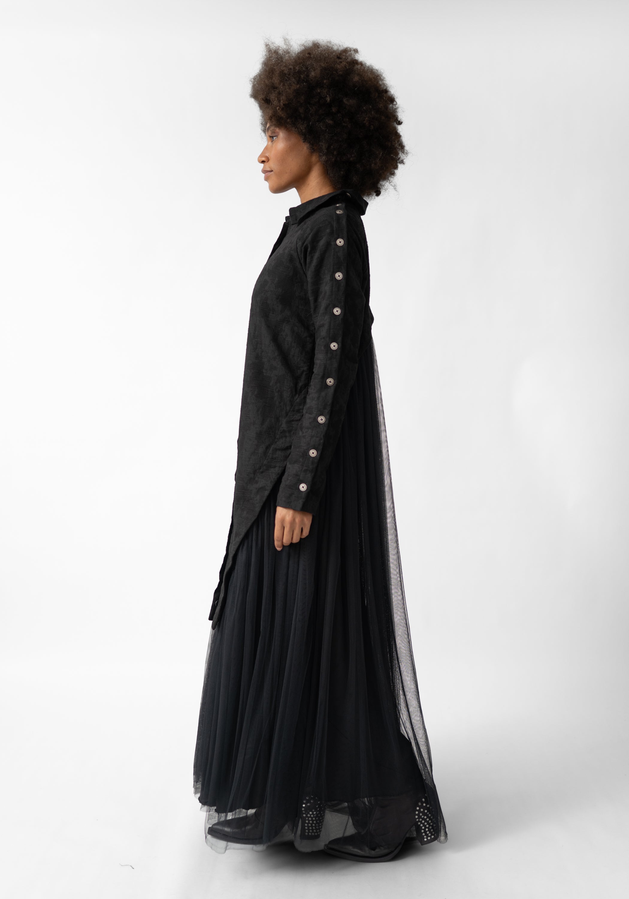 Sval Sheer Tulle Detail Button Up Dress - December Thieves