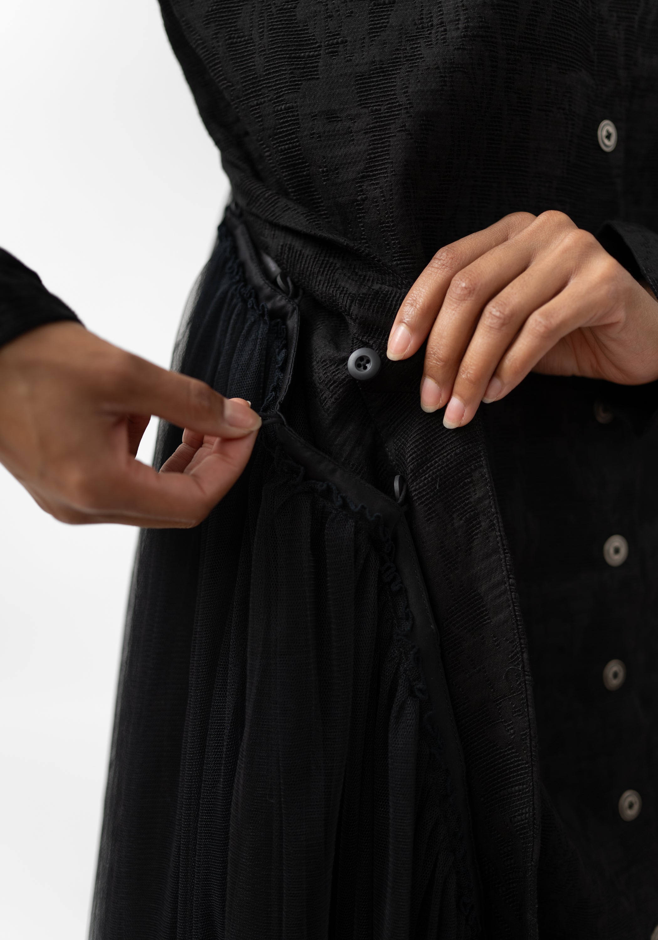 Sval Sheer Tulle Detail Button Up Dress - December Thieves