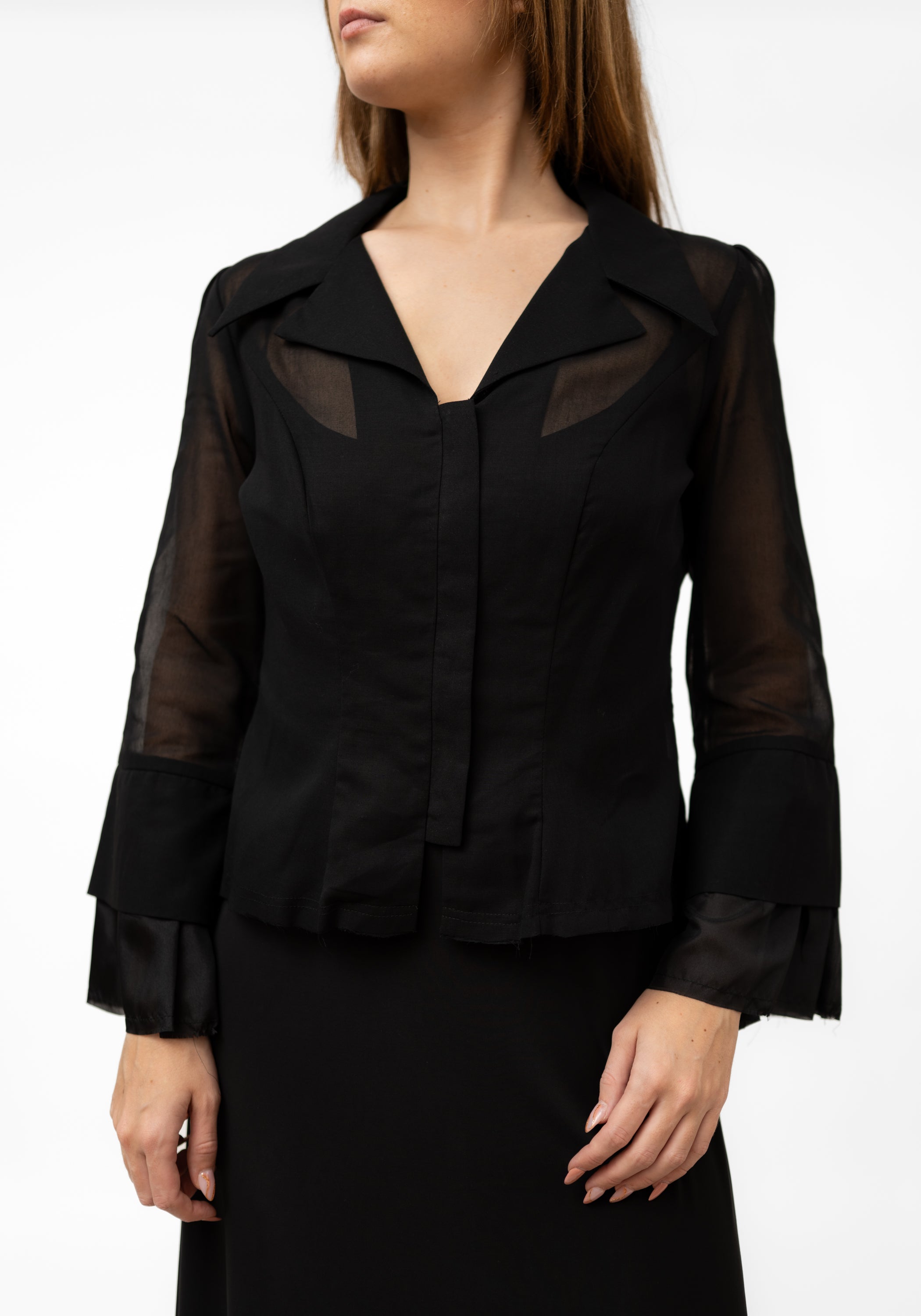 Sheer Zip Front Ralphie Boy Blouse