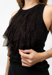 Hand Dyed Silk Ruffle Front Tank