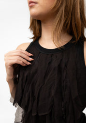 Hand Dyed Silk Ruffle Front Tank