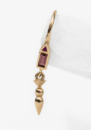 Single 9k Pink Tourmaline and Ruby Mini Honey Hook