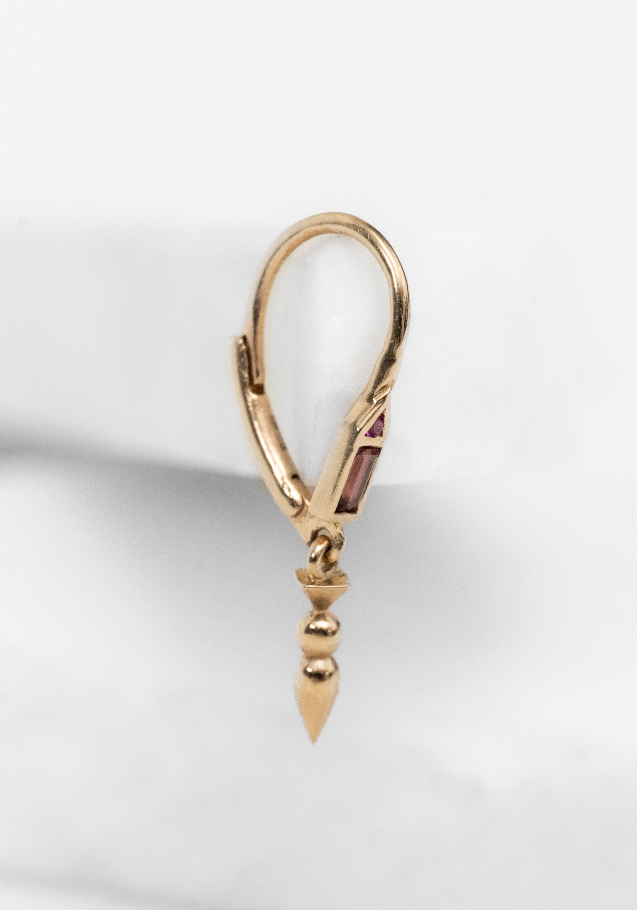 Single 9k Pink Tourmaline and Ruby Mini Honey Hook