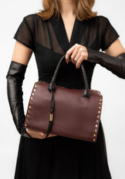 Studded Dark Red Leather Bag