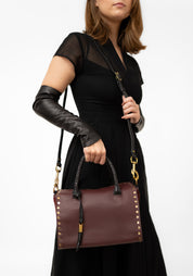 Studded Dark Red Leather Bag