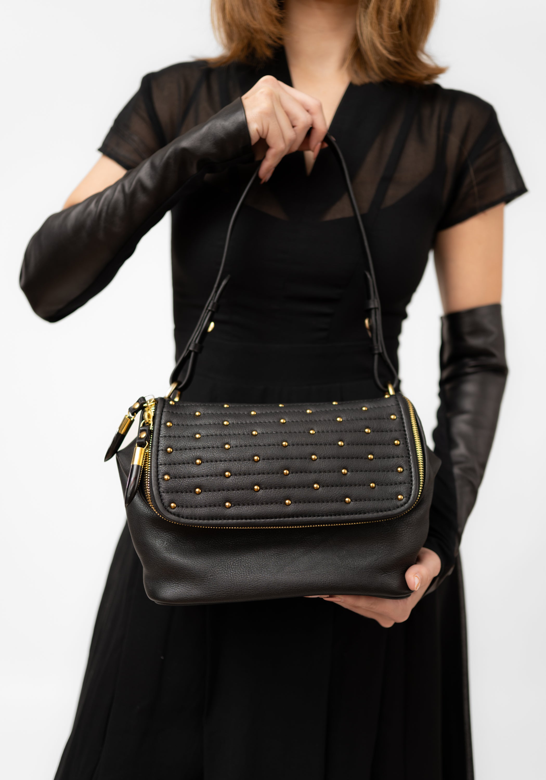Mini Studded Black Leather Crossbody