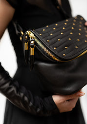 Mini Studded Black Leather Crossbody
