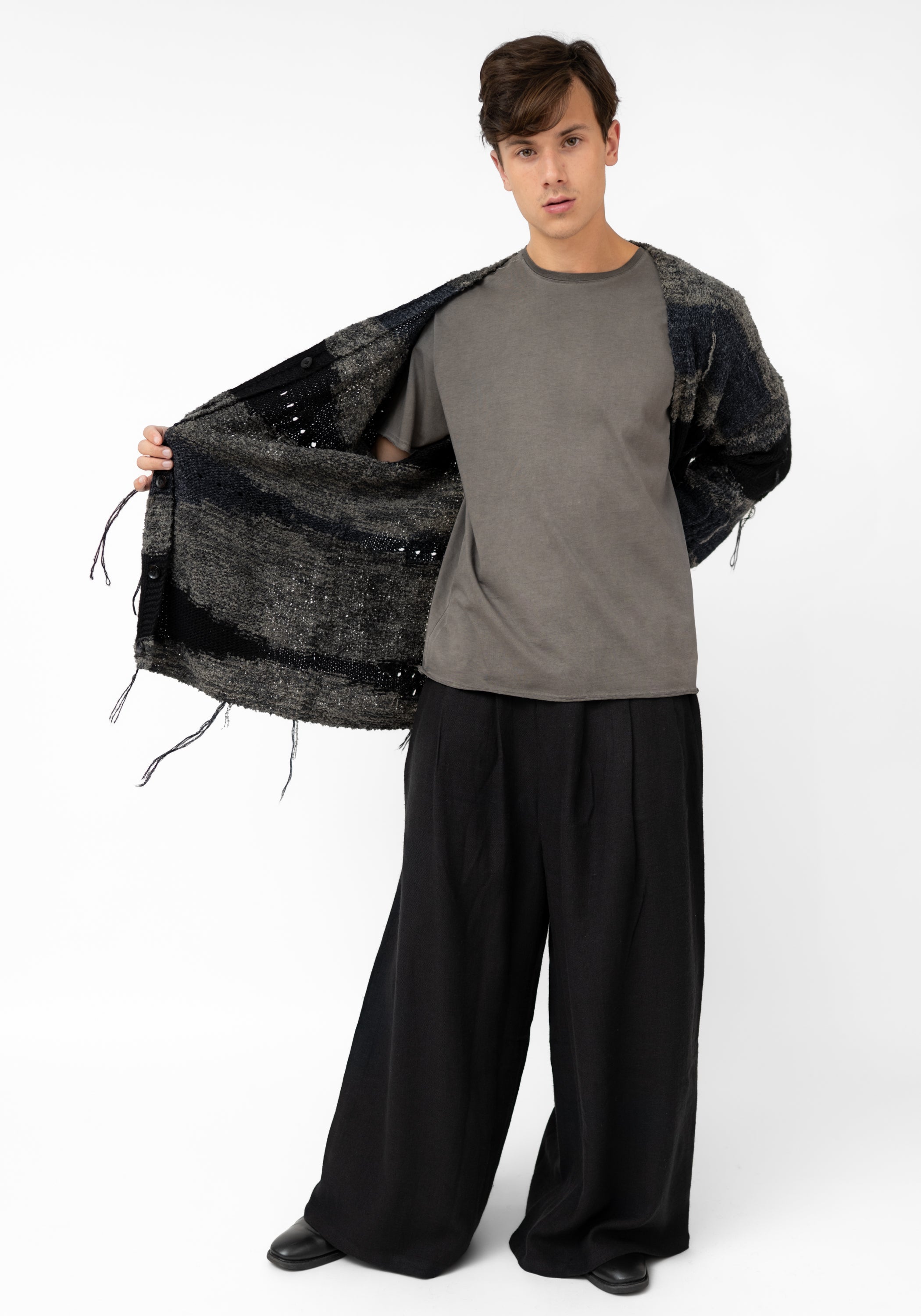 Kyomu Oversized Striped Wool Blend Cardigan