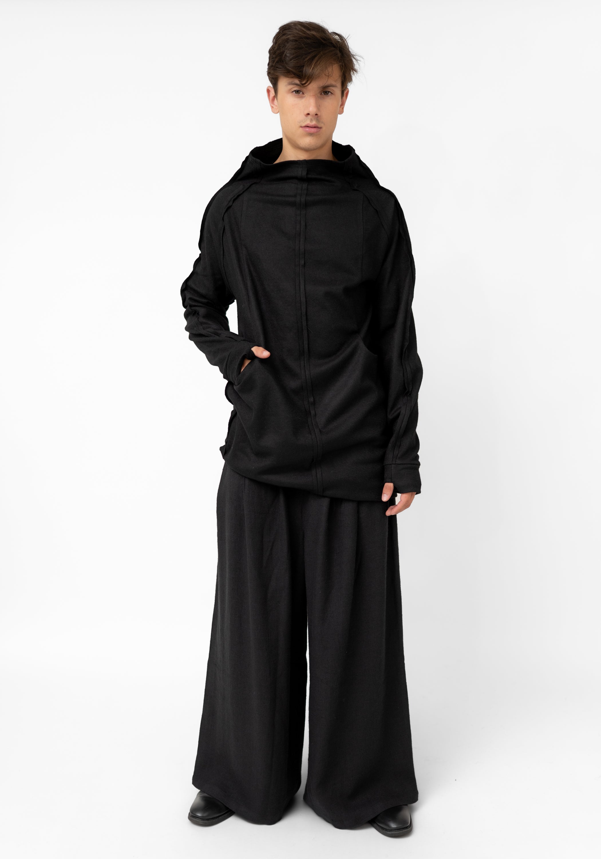 Isao High Neck Seam Detail Wool Pullover