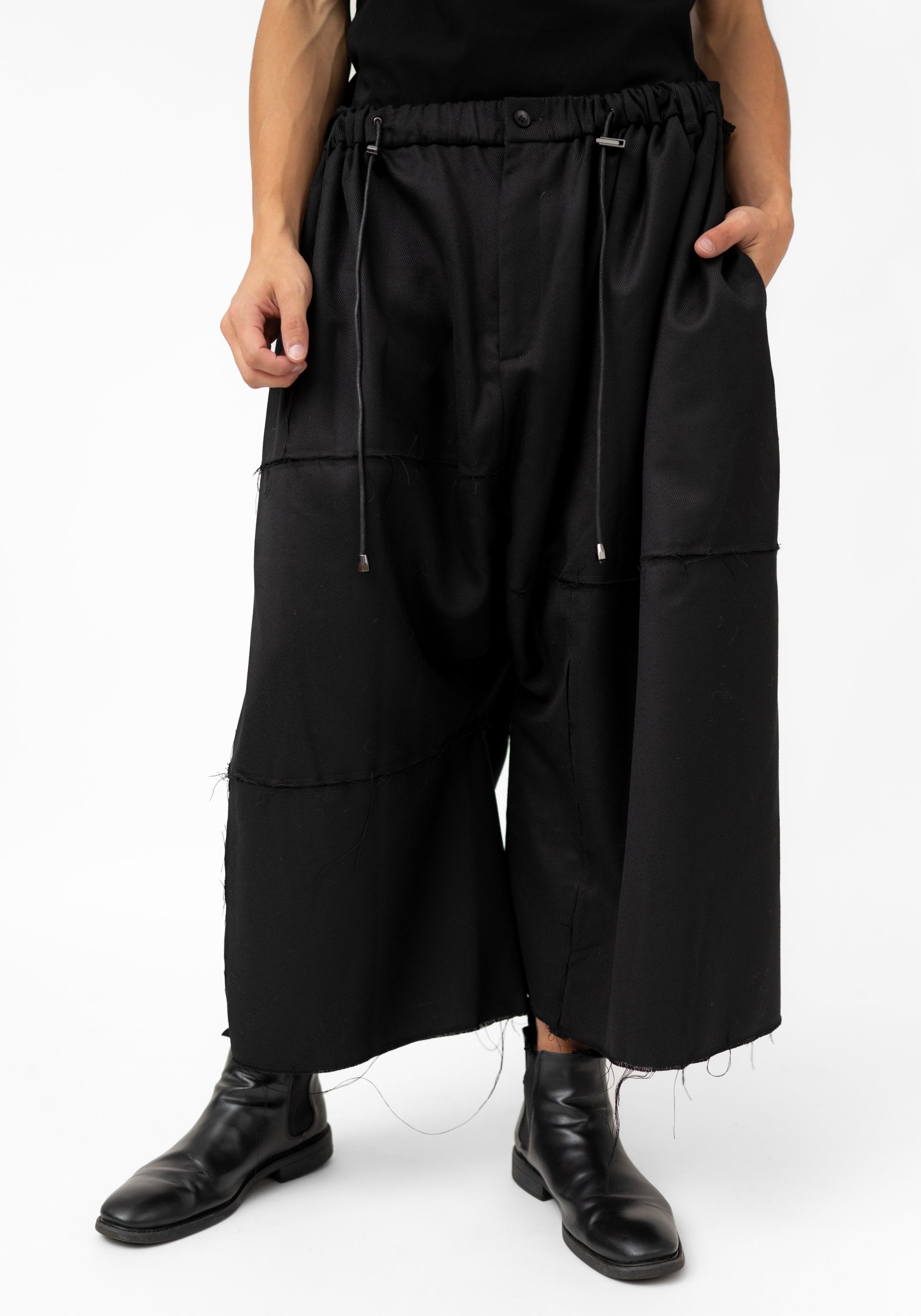 Takumi Cropped Wide Leg Paneled Wool Pants