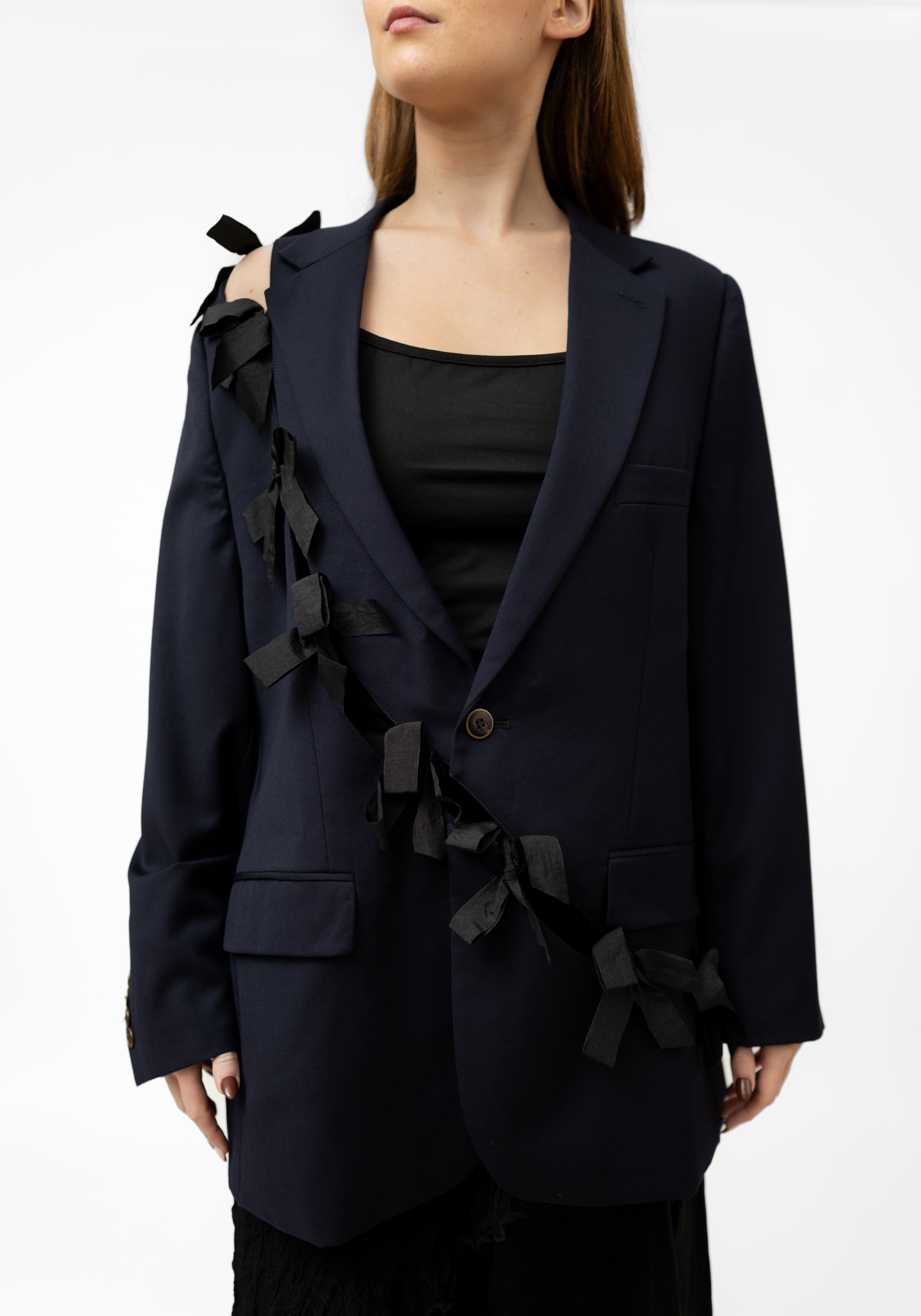 Diagonal Cut-Out Tie Detail Blazer