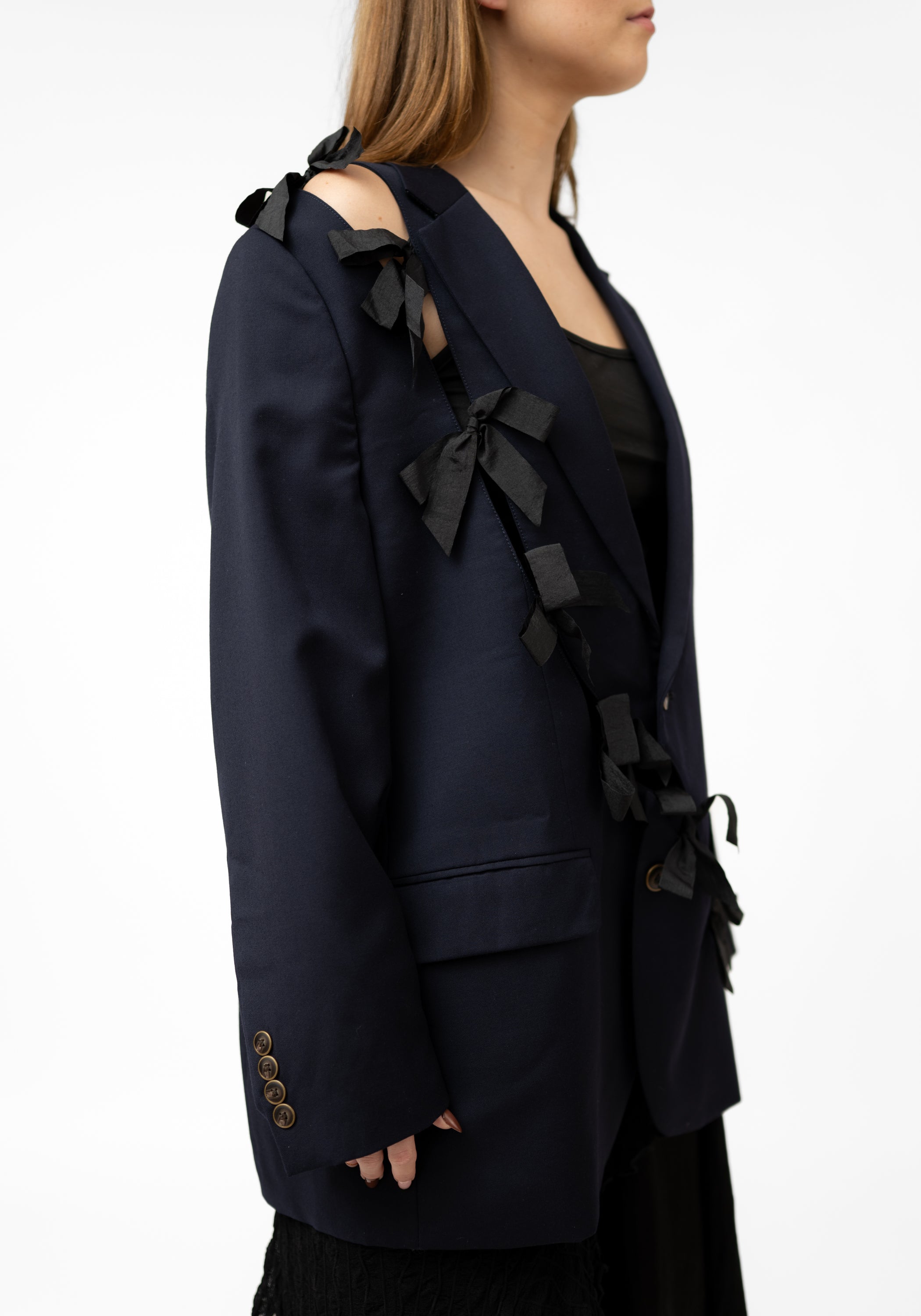 Diagonal Cut-Out Tie Detail Blazer